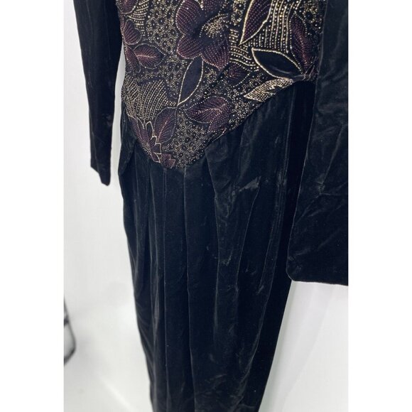 Vtg Jessica McClintock Black Velvet Shimmer Floral Bow Dress Sz 6 Dark Romantic - Picture 10 of 16